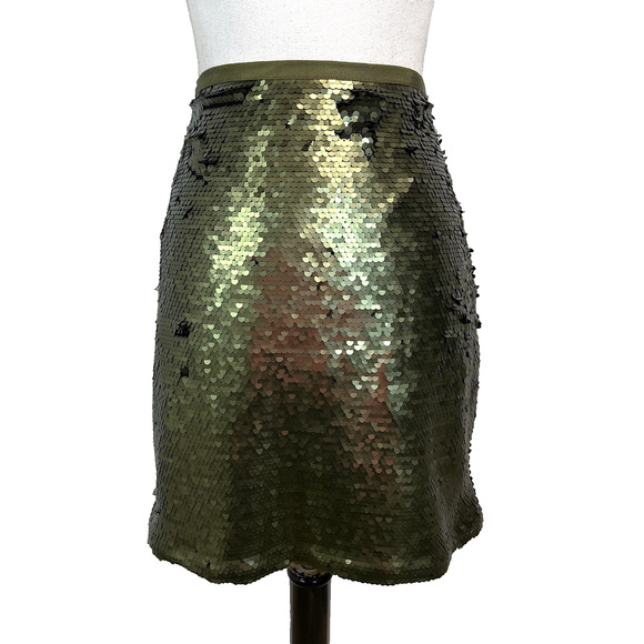 Ann Taylor Skirt size 6 Olive Sequins Knee A Line Cocktail Evening Wedding Slim - Picture 1 of 7